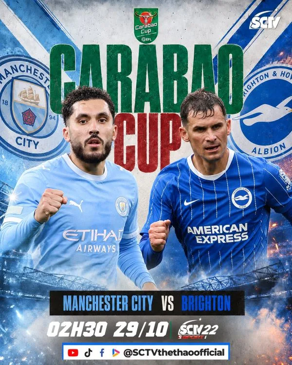 (Manchester City – Brighton, 02h00 ngày 29/10, trực tiếp trên SCTV22)